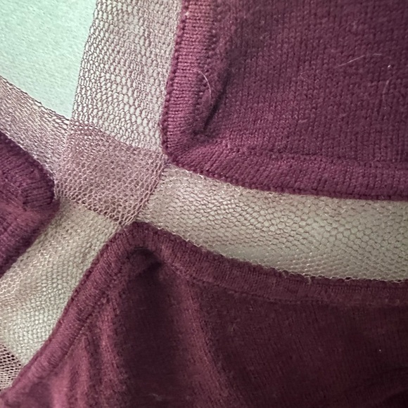 Catherine Malandrino Bordeaux Wine V-Neck Baby Doll Cami with Mesh Inserts Large - Picture 2 of 6